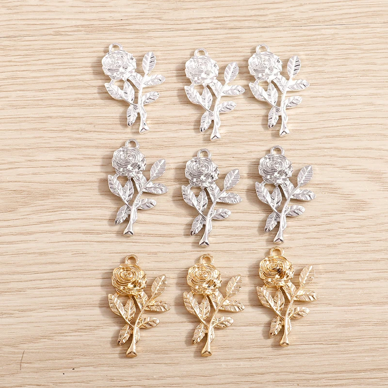 Tusember 10 Stück 31 x 18 mm Legierungsmetall-Rosenblüten-Anhänger für Ohrringe, Halsketten, DIY-Schmuckherstellung, handgefertigte Herstellung – Detail 2