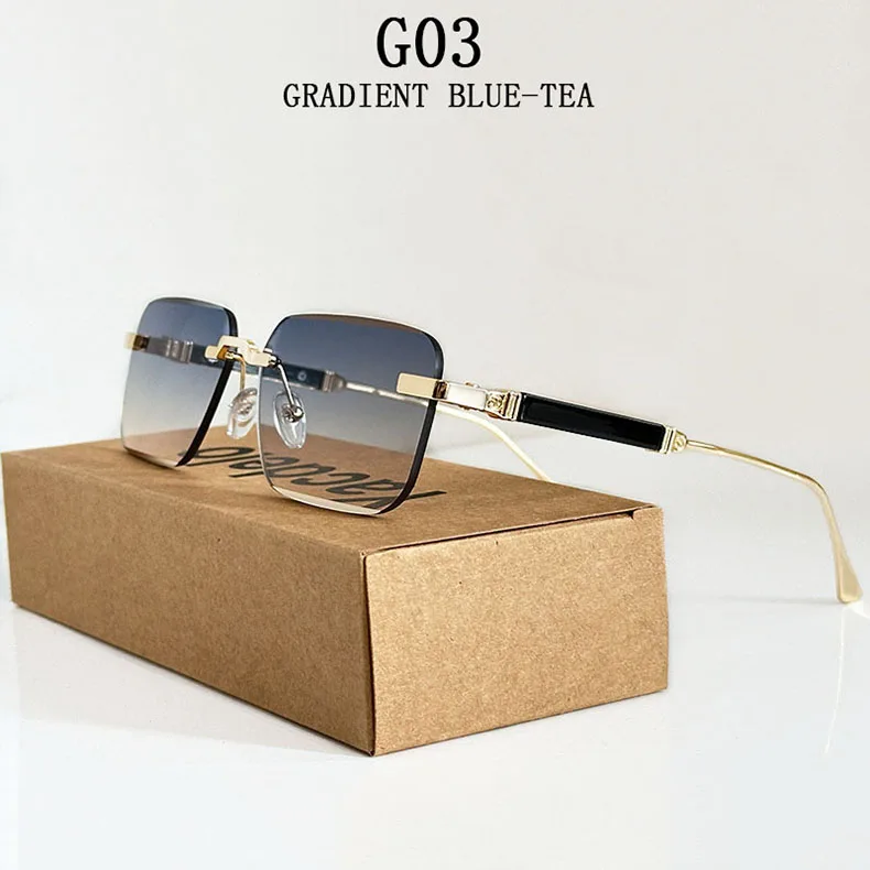 Neue 2024 Quadratische Sonnenbrille Frauen Trendy Vintage Designer Randlose Sonnenbrille Für Männer Urlaub Mode Gläser Lentes De Sol Mujer – Detail 3
