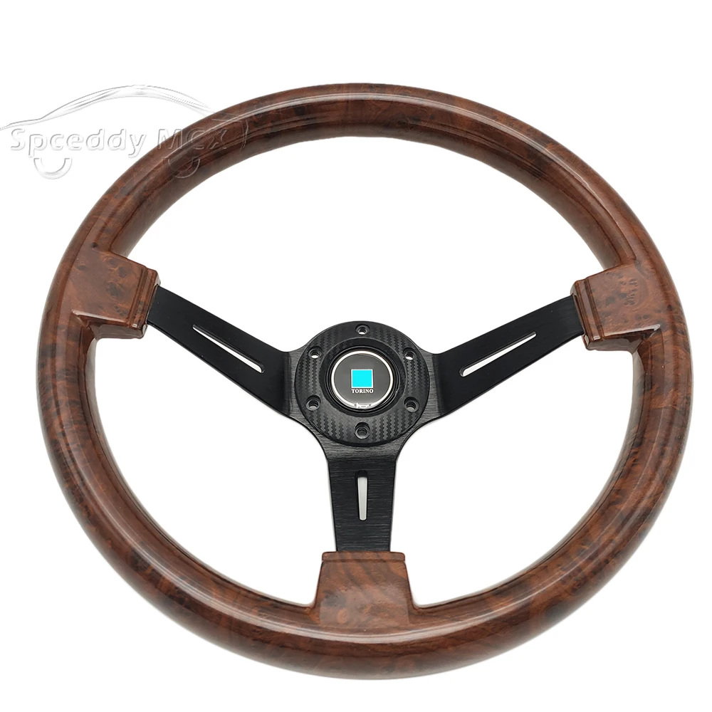 High Quality ABS Wood Steering Wheel Classic Concave 14inch 350mm Deep Dish Wood Look Steering wheel Black Spoke