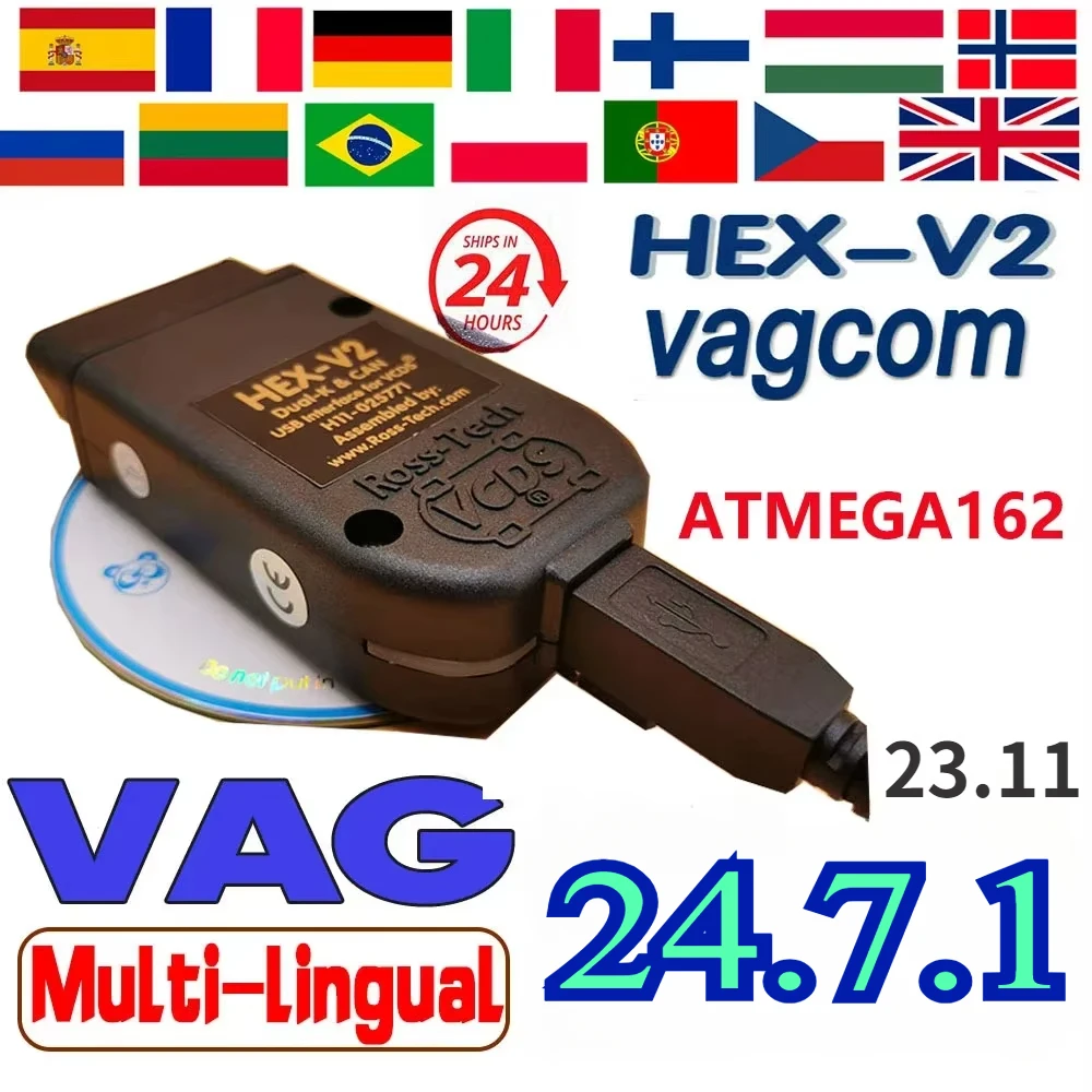 VAGCOM 24.7 VAG COM 24.7.1 Popular Vcds 2024 Vcds Hex V2  FOR VW for AUDI Skoda Seat Vag 24.7.1 French English Atmega162+16V8