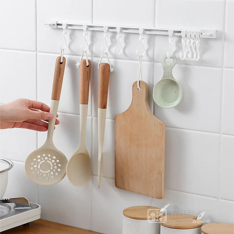 

Strong Self-adhesive Track Row Hooks Can Slide S-shaped Hook Non Punching Kitchen Bathroom Storage Rack