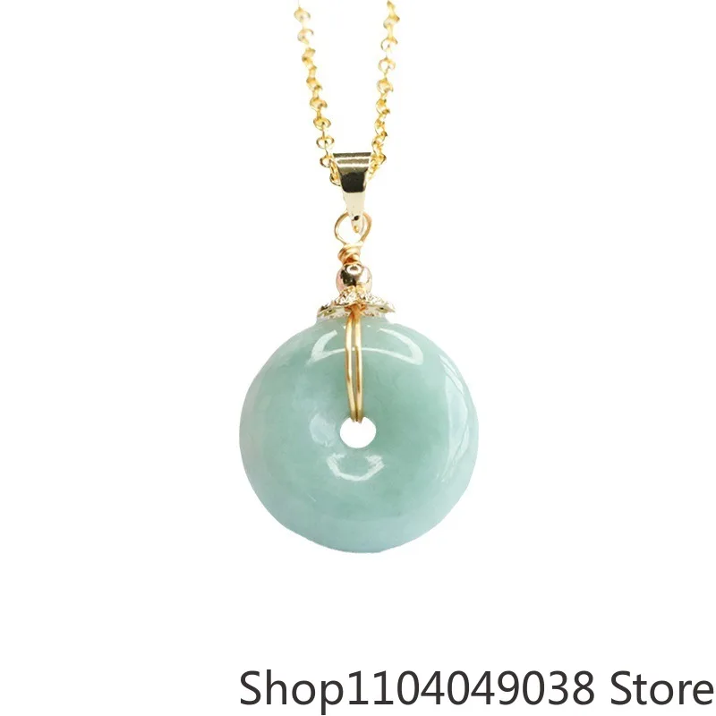 

Green Myanmar Jade Donut Pendant Necklace Carved 18K Gold Plated Choker Real Burmese Jadeite Gifts for Women Men Charm Man