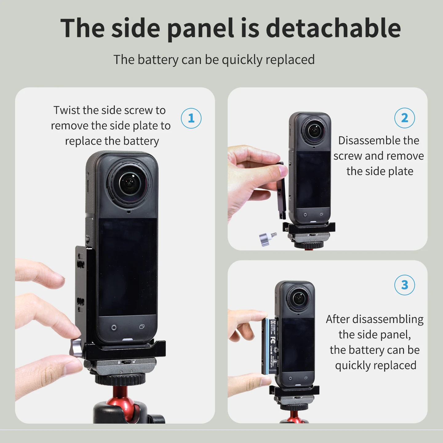 Doppelte Kaltplattenhalterung Schnellwechsel-L-Halterung aus Aluminium für Insta360 X6 X5 X4 Air Action-Kamera 1/4 Zoll Schraube Stativ Selfie-Stick Vlog – Detail 7