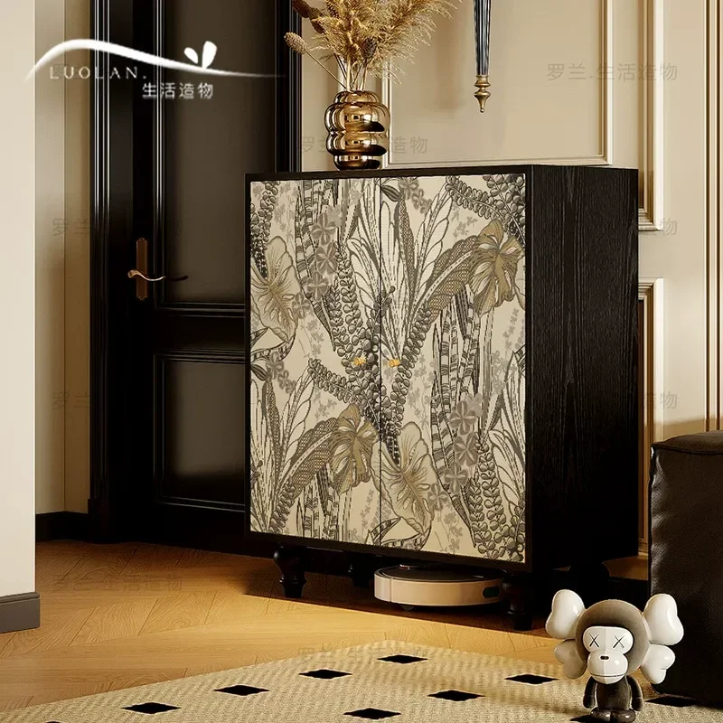 Retro Solid Wood Entrance Shoe Cabinet Household Shoe Rack for Living Room Balcony Integrated Free Installation Storage