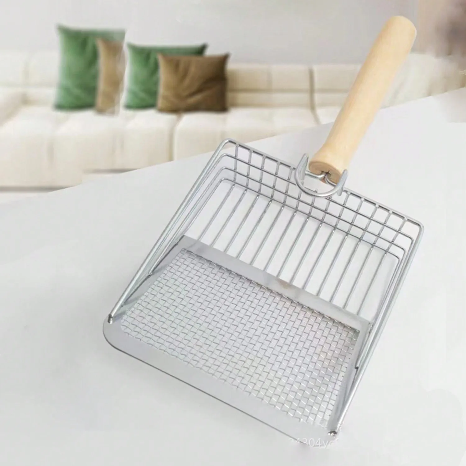 مغرفة فضلات القطط، مغرفة فضلات القطط سريعة الغربلة مع حامل حامل، مغرفة أنبوب من الفولاذ المقاوم للصدأ مع مقبض خشبي مريح