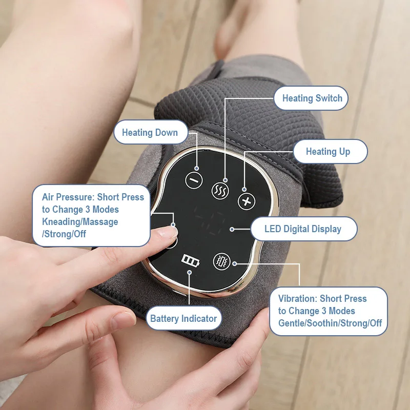 3 in 1 Cordless LED Touch Panel Knee Massager with 3 Intensities Air Pressure 7 Levels Heating Therapy & 3 Mode Vibration