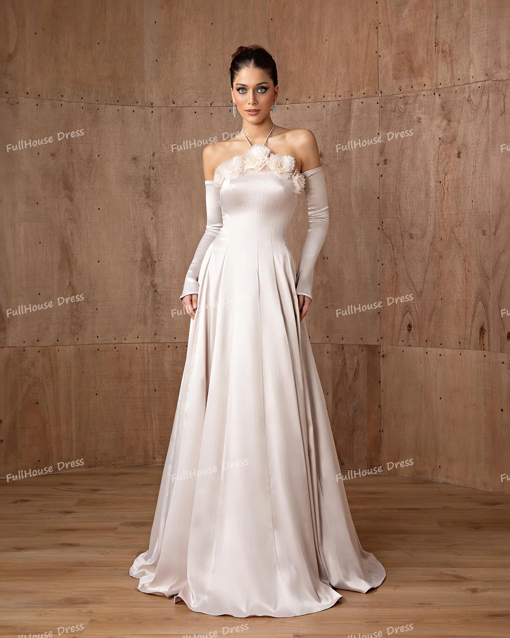 Vestido de noche plisado sin mangas con flores y pájaros hecho a medida, vestido saudí hasta el suelo, vestido de noche de corte sin espalda  İmorimaveraات