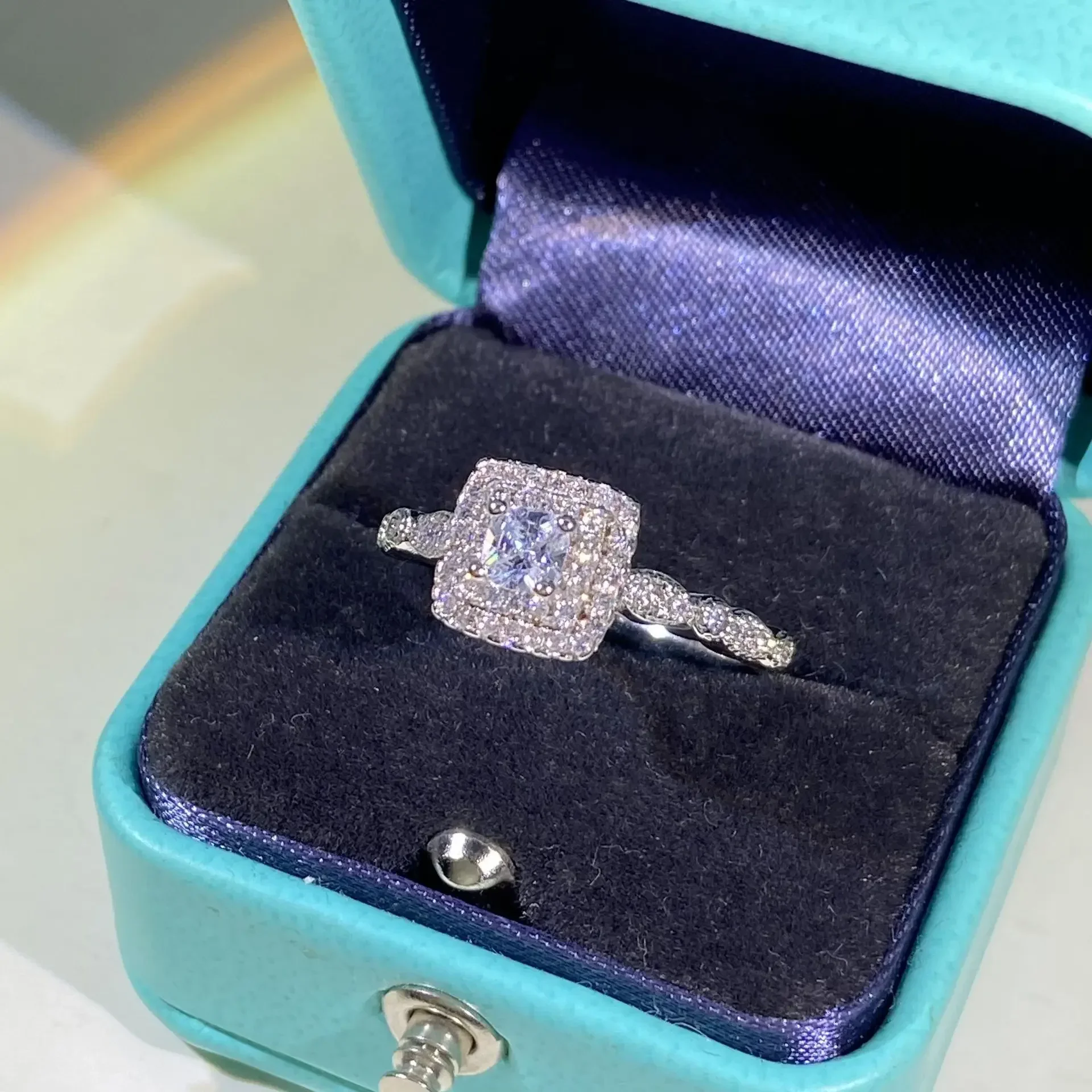 Classic Square Moissanite Wedding Engagement Lucky Rings for Women Personality 925 Sterling Silver Rings Charm Jewelry