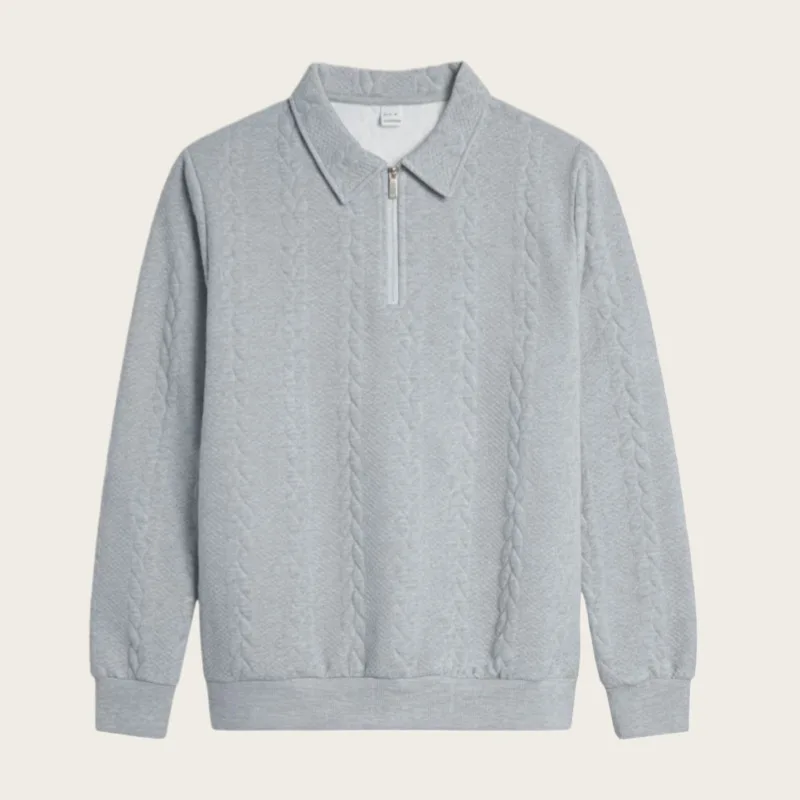 Mens Lapel Half Zip Sweatshirt Long Sleeve Cable Textured Pullover Relaxed Fit Tops For Daily Casual Autumn And Winter Dressing