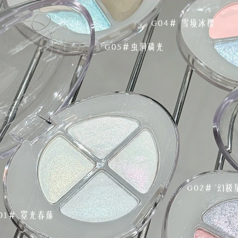 クリスタルピーチダイヤモンド4色アイシャドウパレットメタリックグリッターカメレオンスパークルハイライターパウダー（目、鼻、眉の骨用）