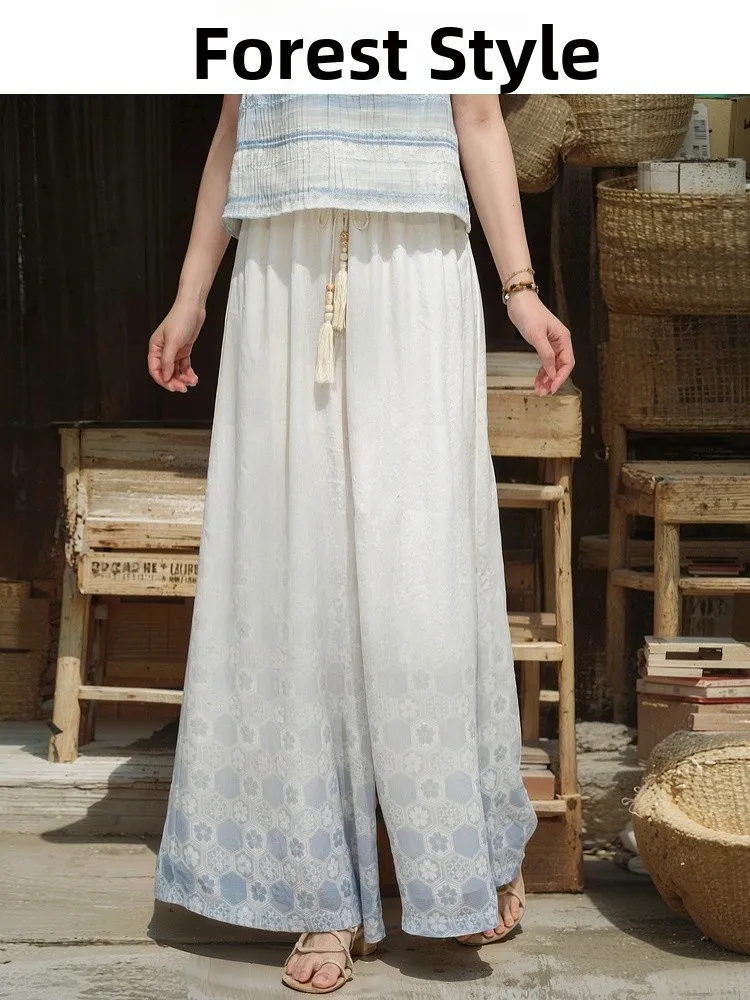 

Original Wide Leg Pants Summer New Arrival Women's Casual Trousers Printed Chiffon Drapey Cool Feeling High Waist Polyester F...