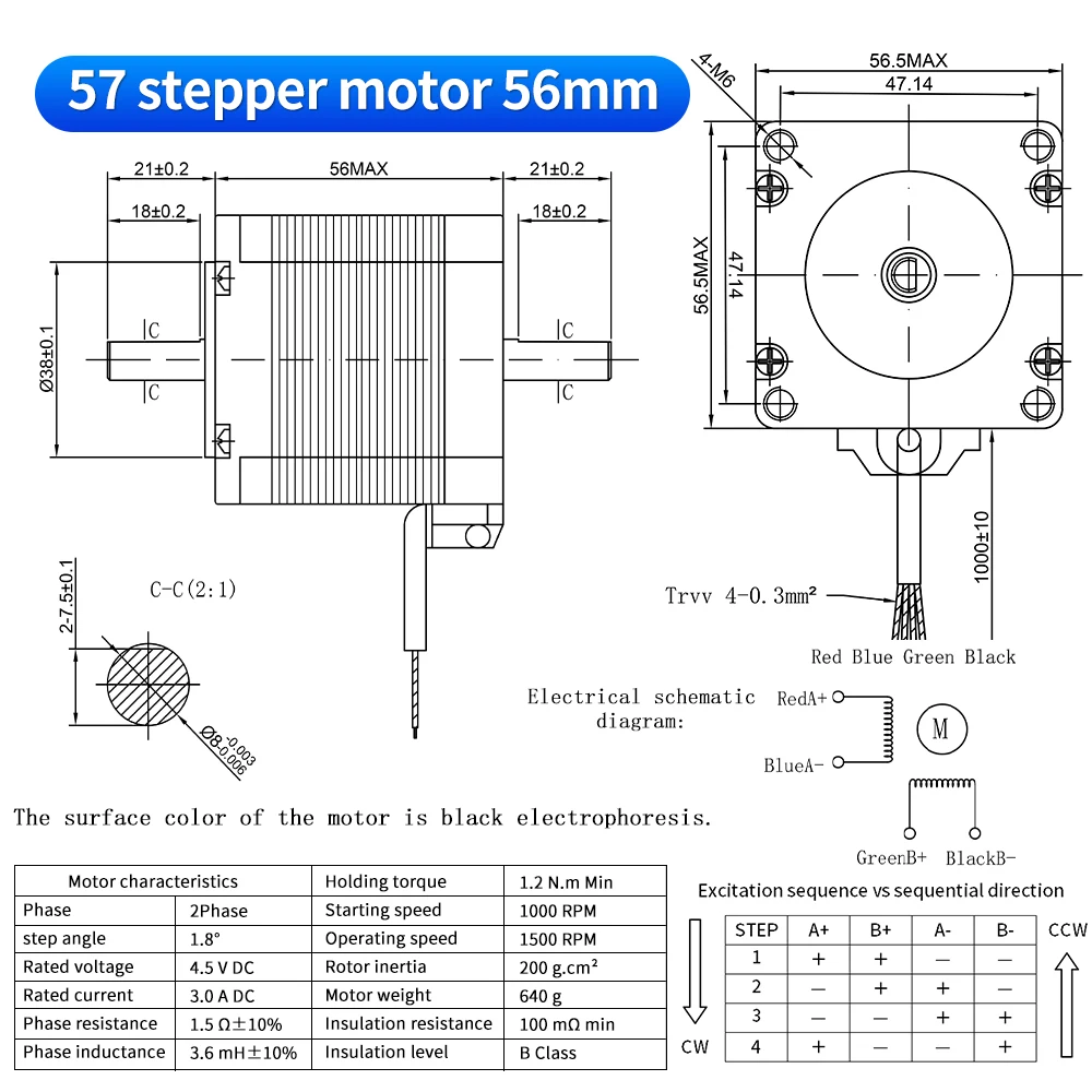 Nema23 56mm 57 Stepper Motor Single/Dual Shaft 8mm 57HS56 3A 1.2N.m 57BYGH 4 Lead for 3D Printer CNC Router Laser Engraver Motor