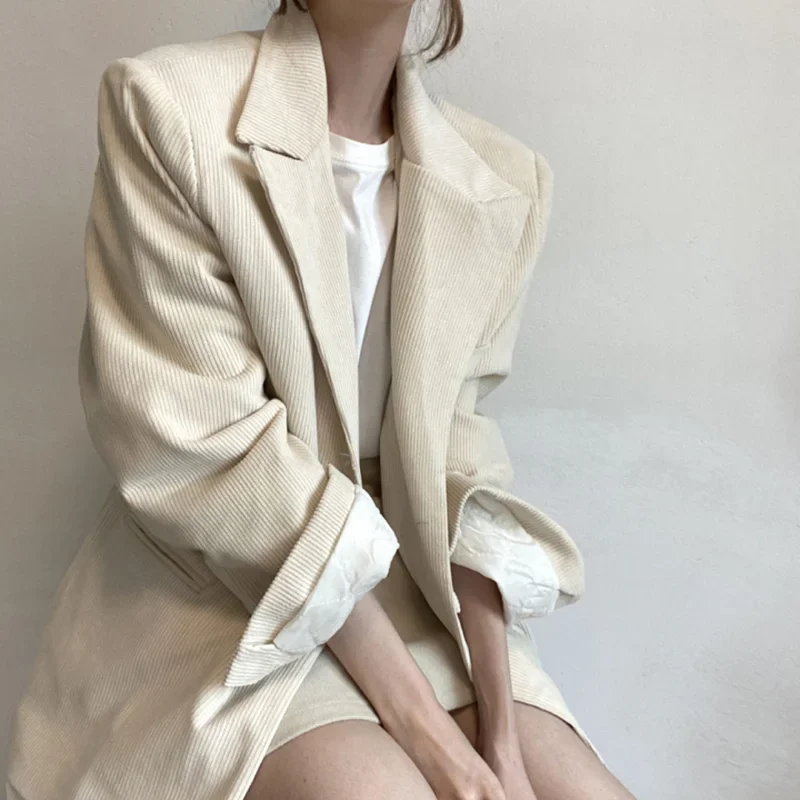 Autumn 2024 Corduroy Blazers Women Notched Collar Long Sleeve Blazer Jacket Female Korean Fashion Casual Winter Coats Tops Mujer
