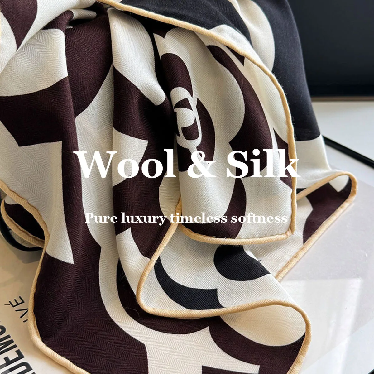 

New 82% Wool 18% Real Silk Scarf Women Fashion Shawl Wrap Square Scarves Bandana Ladies Hijab Poncho Pashmina Bufanda Decoration