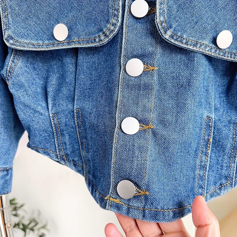 Childrens Sets Girl Cowboy Autumn New Children Korean Fashion Cowboy Causal Time Lapel Collar Two Pieces 2025 Simple