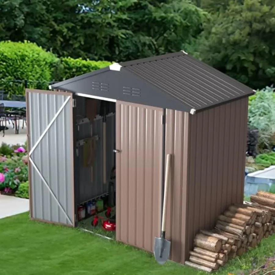 6x4 Storage Sheds Outdoor Storage, Small 4x6 Outdoor Storage Garden Outside Shed kit, Galvanized Metal Utility Shed for Backyar
