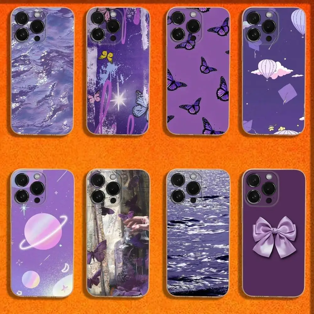 

Purple series Phone Case For iPhone 16,15,14,13,12,11 Plus,Pro,Max,XR,XS,Plus,E,SE4,Mini Transparent Cover