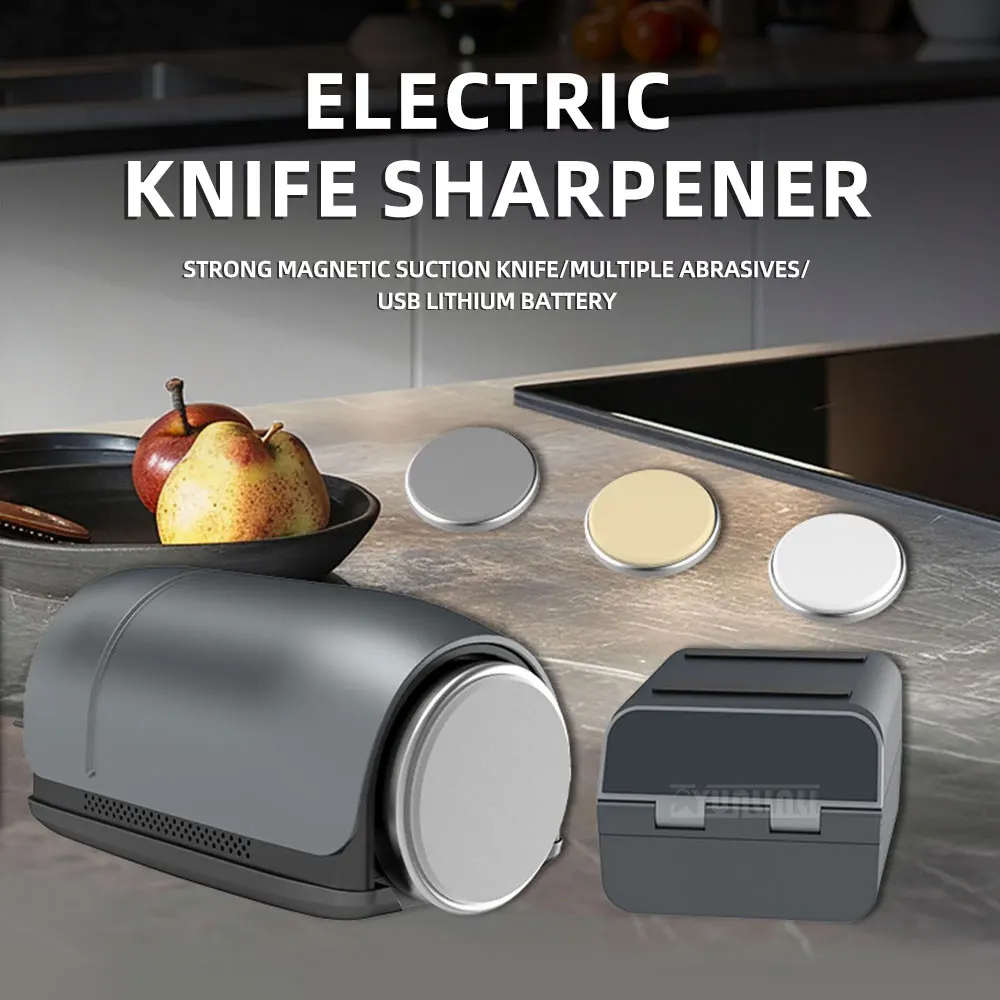 Electric Rolling Knife Sharpener, Rechargeable Circular Whetstone, Replaceable Sharpening Discs