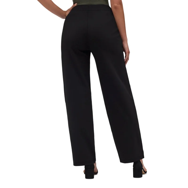 2025, raffinierte, schlanke, gerade Hose für Damen, normale Taille, dehnbar, schlankmachend, einfarbig, schwarz, Büro, lässig