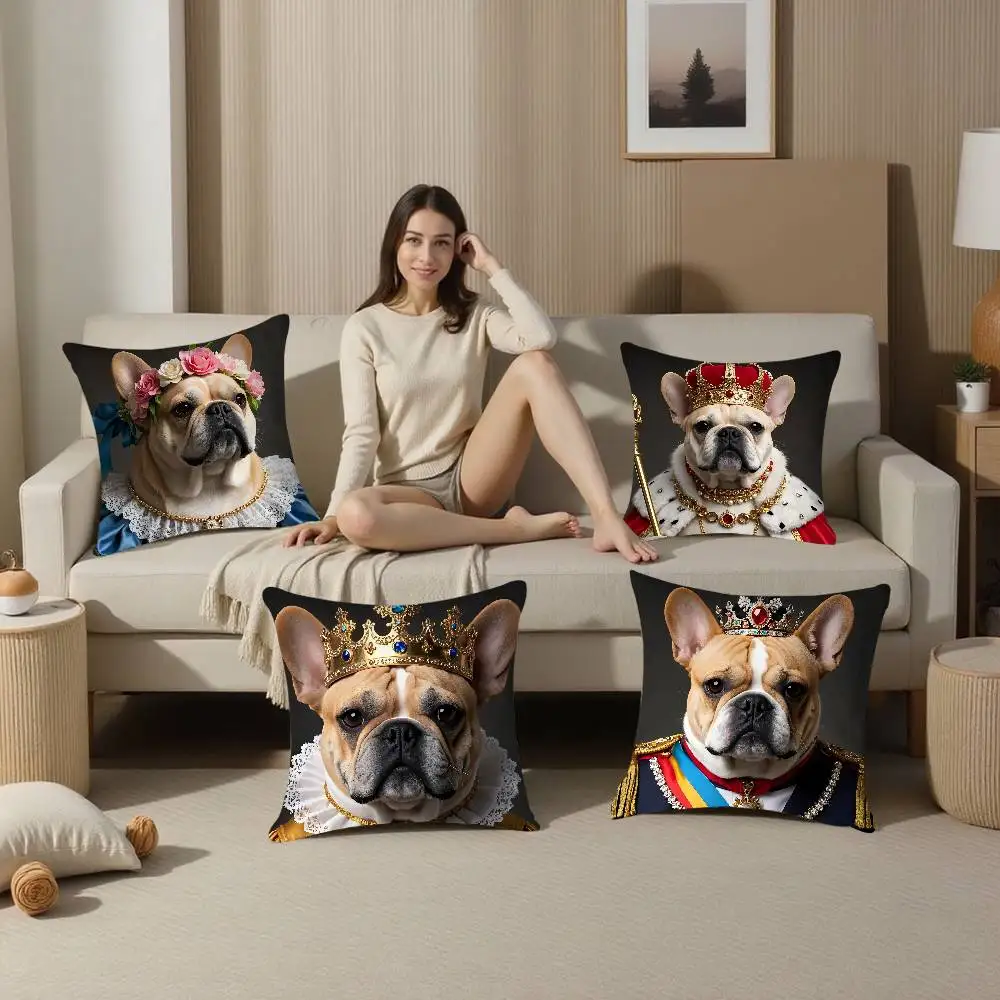 Renaissance Royal French Bulldog Pillow Case Square Double‑Sided Print Cushion Case For Sofa Home Bedchamber Decor Gift