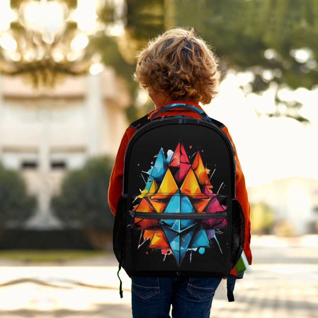 Vibrant Colorful Vector Triangles Design New Female Fashion High Waterproof College Backpack Laptop Travel Book Bag 17inch