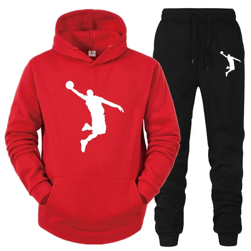 Mens Tracksuit Daily Fashion Casual Commuting Attire OutfitsHighQuality Print Hooded Sweatshirt Set Sports Jogging Clothing Suit