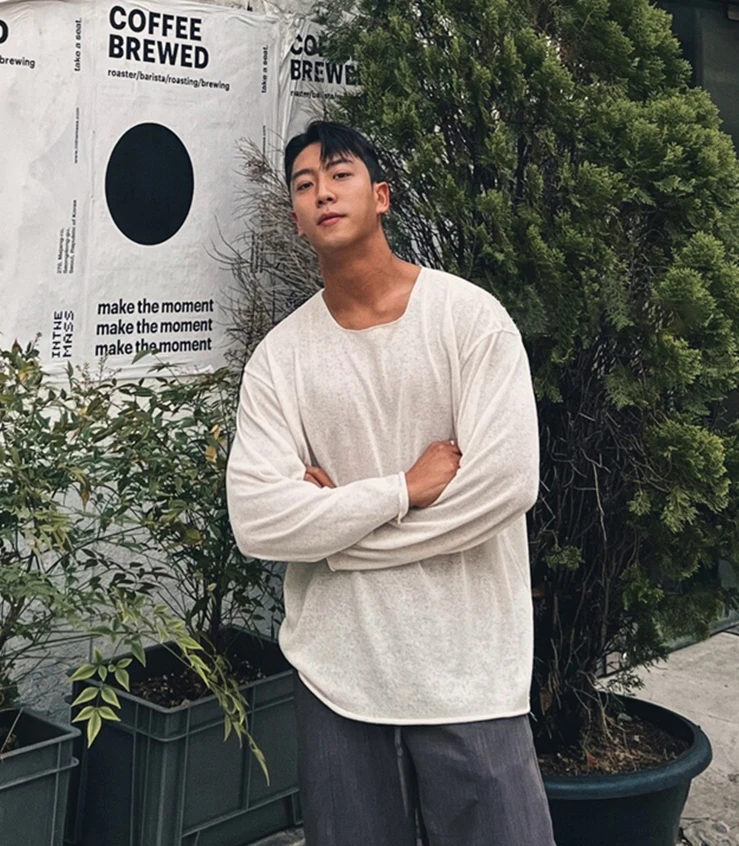 Laid-back Style Hollow out Ice Silk Knitted Long Sleeve T-shirt Men Cool Breathable Loose Fit Pull over Outdoor Sports Sun Pr...