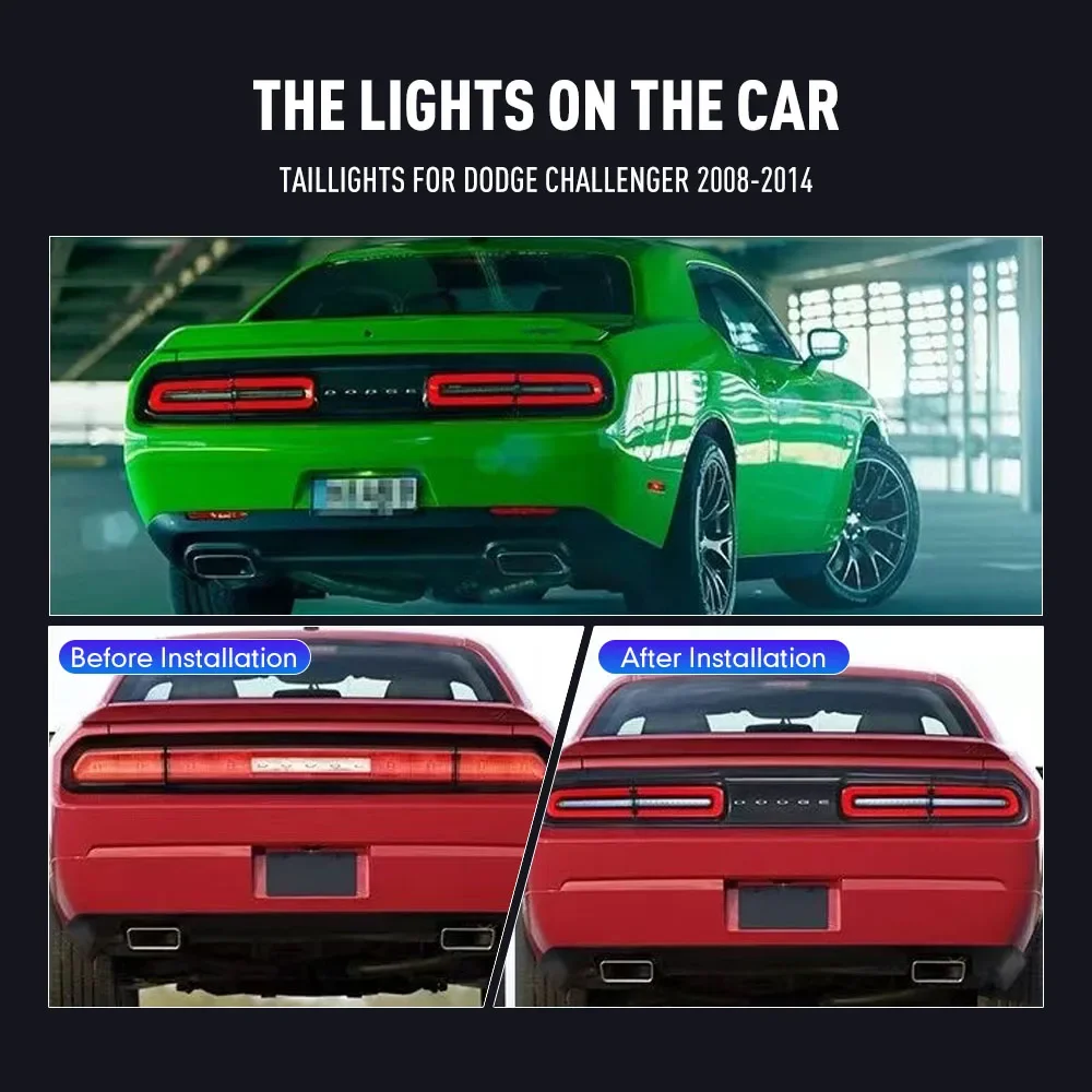 Pair Of LED Tail Lights For Dodge Challenger 08-14 DRL Reverse Brake Turning Signal Plug And Play Car Rear Tail Light Assembly