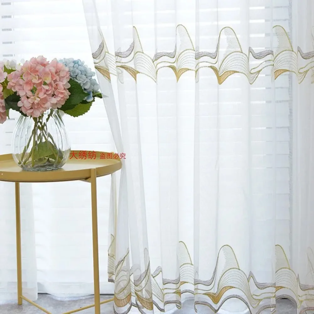 Fresh Wave Sheer White Embroidery Curtains Tulle for Bedroom Living Room Window Screens Lace Romantic Gauze for Balcony