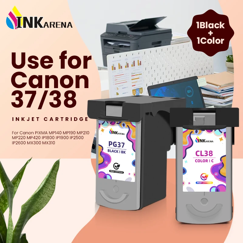 

INKARENA Compatible Ink Cartridge for Canon PG37 CL38 PG 37 CL 38 PIXMA MP140 MP190 MP210 MP220 MP420 IP1800 IP2600 Printer