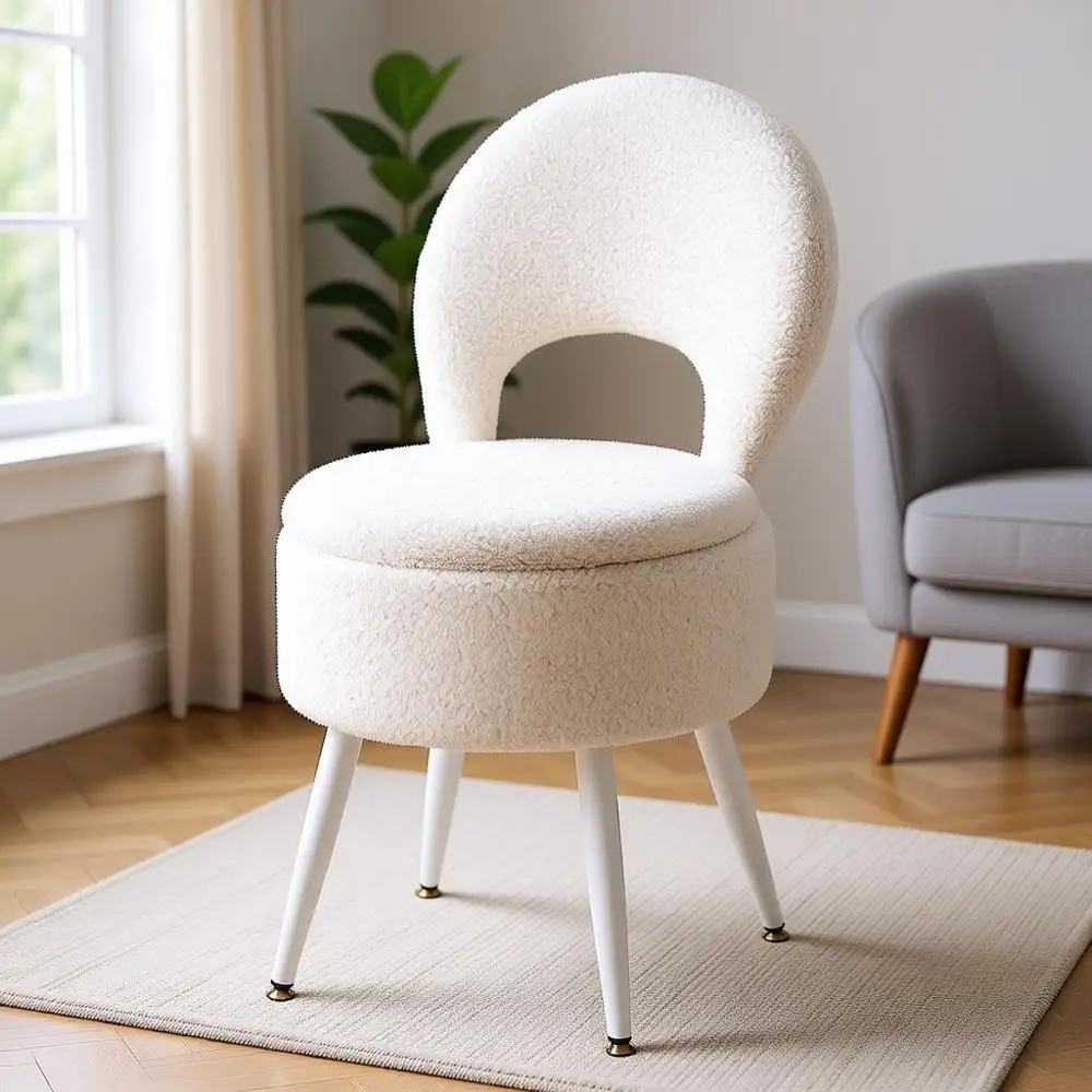 

Тумба-пуф для хранения с обивкой из вельвета и подголовником из шерпы, идеально подходит для туалетного столика, спальни и гостиной