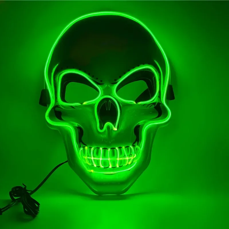 2024 New PVC White Skull Mask LED Horror Halloween Various Colored Luminous EL Cold Light Horror Tricky Gift Luminous Mask Hot