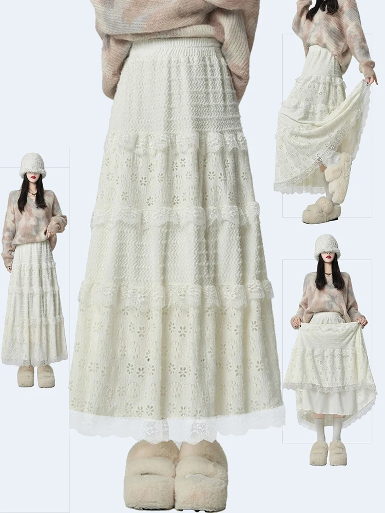 

Ele A-Line f Skirt Ballet Sle Puffy Cake Design Women's Autumn Winter Long Skirt mid Waist Korean Sle Commute