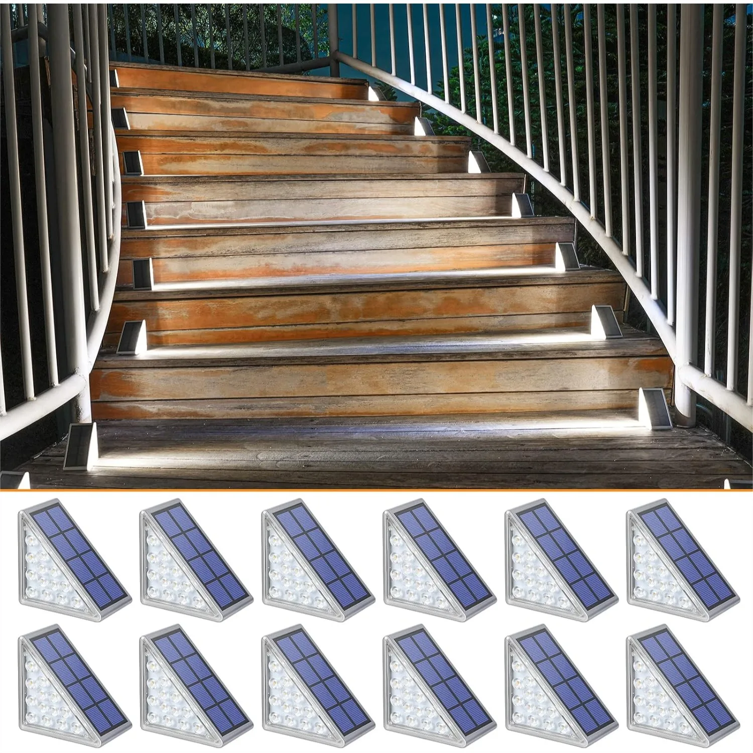 

Solar Step Lights, 12 Pack Cool White Outdoor Stair Lights IP67 Waterproof Auto On Off for Steps Patio Yard Porch Deck