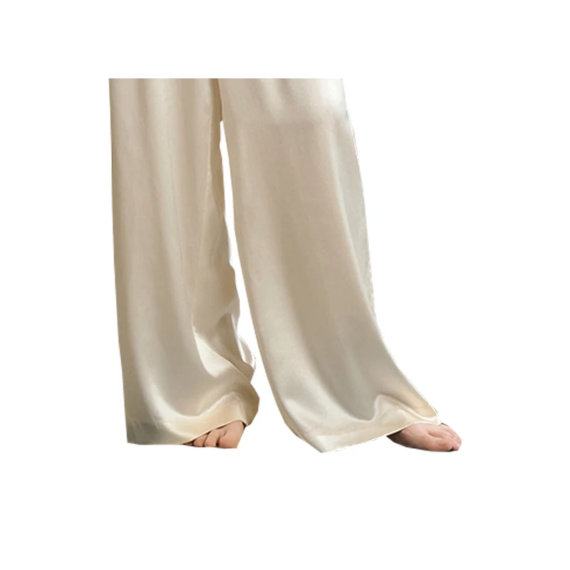 高級マルベリーシルク レディース セット シャンパンカラー シルク 100% チョッキ パンツ 2 枚 ホリデー カジュアル リラックス コンフォート セット