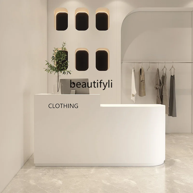 Simple paint clothing store checkout page beauty store small bar, curved company front desk