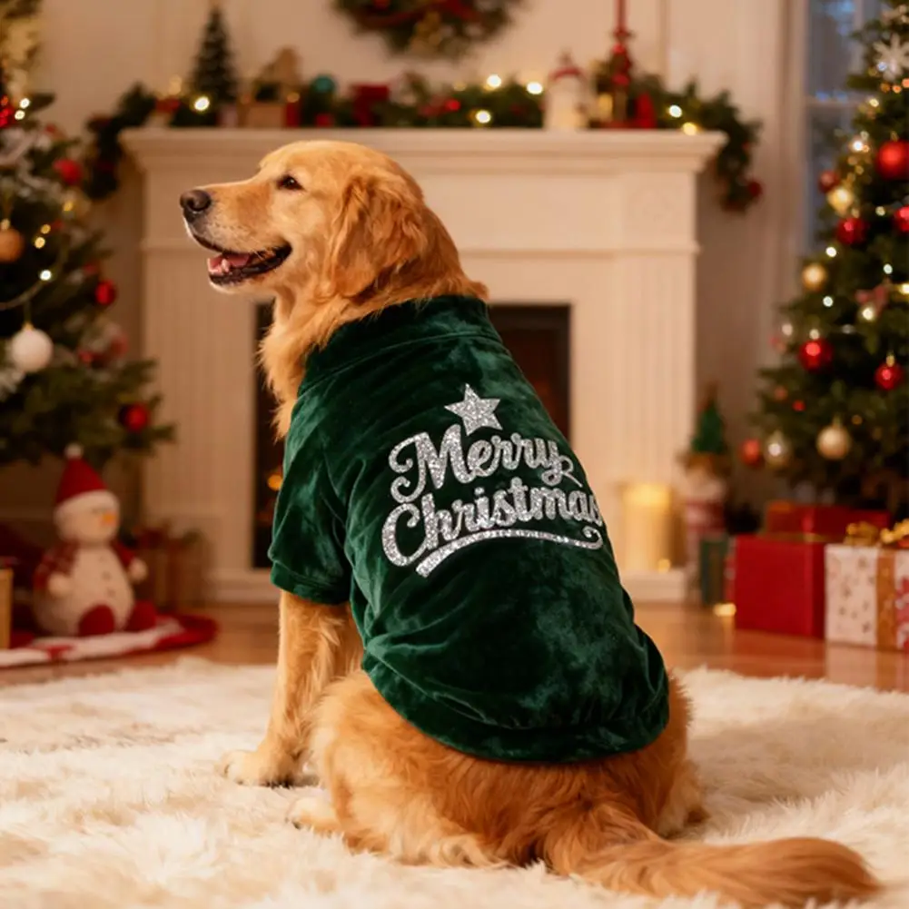 Cozy Pet Outfit for Dogs Velvet Christmas Dog T-shirt Cozy Festive Pet Outfit Warm Winter Holiday Pullover Shirt for Dogs Soft