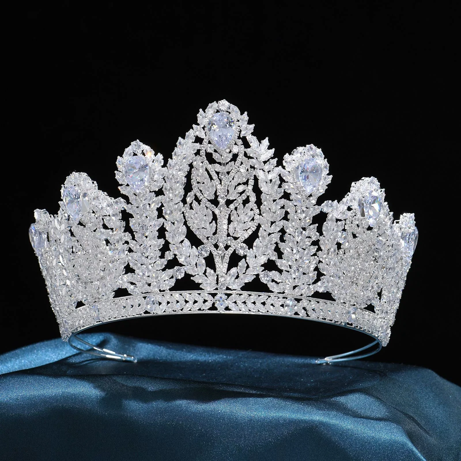 Luxury Cubic Leaf Hair Crown European American Style High-End Fashion Bridal Wedding Accessory Headpiece Jewelries