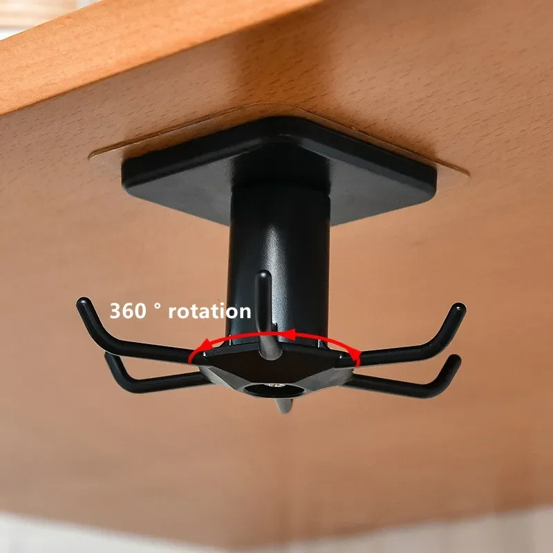 1PCS Rotating Multi-Purpose Hooks Folding Wall-Mounted Holder Rack Kitchen Hook Self-Adhesive Hook Utensil Rack with 6 Hooks