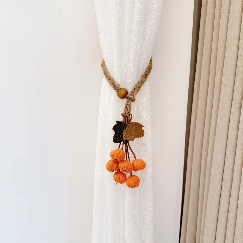 Artificial Maple Leaf Curtain Tiebacks Hawthorn Berry Strands Polyester Hanging Ball Tieback Pastoral Style Decorative