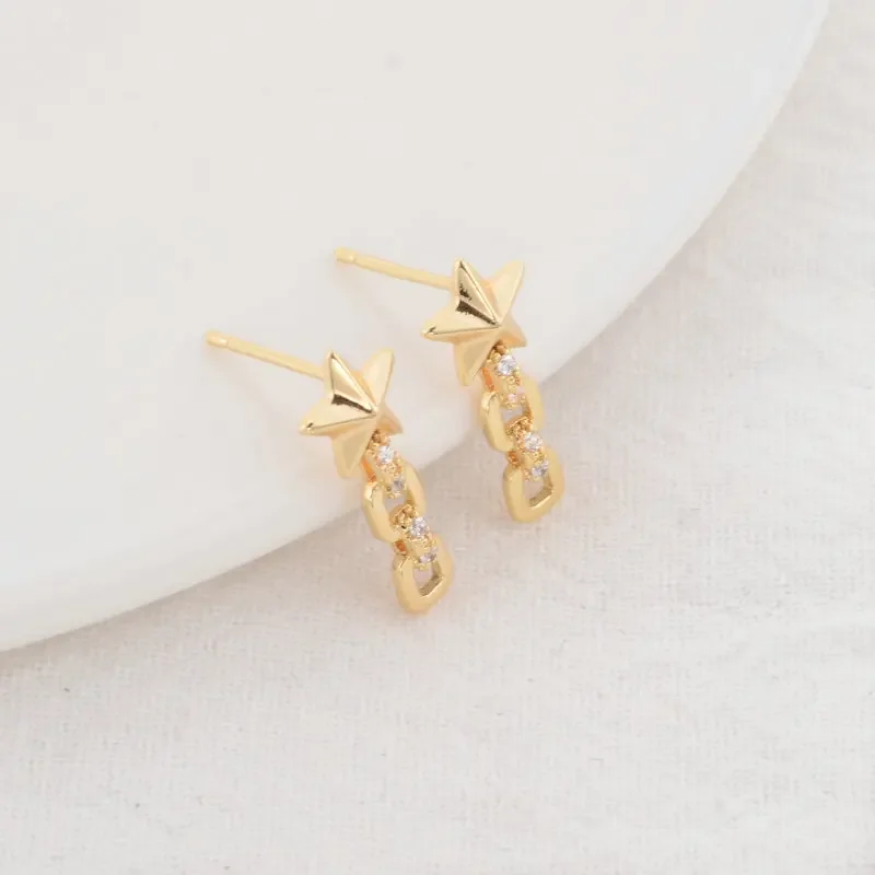 4 قطعة 7*17 مللي متر 14K الذهب اللون Plted النحاس مع الزركون ستار وأقراط دبابيس عالية الجودة Findings بها بنفسك النتائج مجوهرات اكسسوارات #4