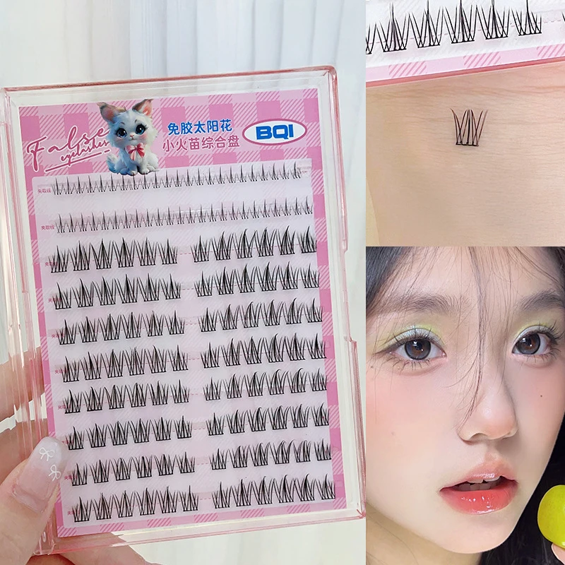 10rows Large Capacity Glue-free Daily Upper And Lower Eyelashes For Woman Fluffy Curly Segmented Single Cluster False Eyelashes