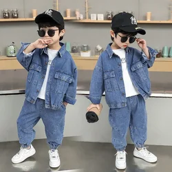 Boys' Denim Set 2023 Spring and Autumn New Children's Trendy Cool Solid Color Denim Clothing for Children's Foreign Trade