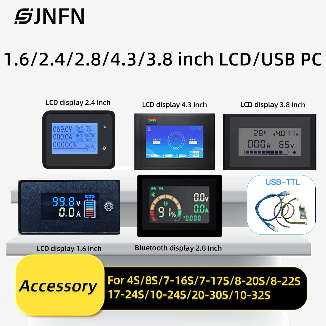 ANT BMS JNFN Smart  Bluetooth Display 4S to 32S  26S 30S 400A Lithium Battery Protection Board Balance  Lifepo4 LTO Lipo Li-ion