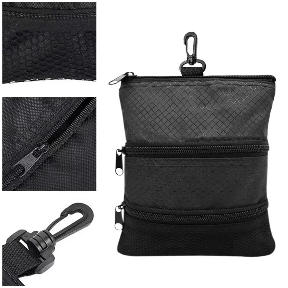 Portable Golf Equipment Bag Waterproof Golf Ball Bag with Waist Clip 3-pocket Nylon Organizer Pouch Tee Tool Holder for Men