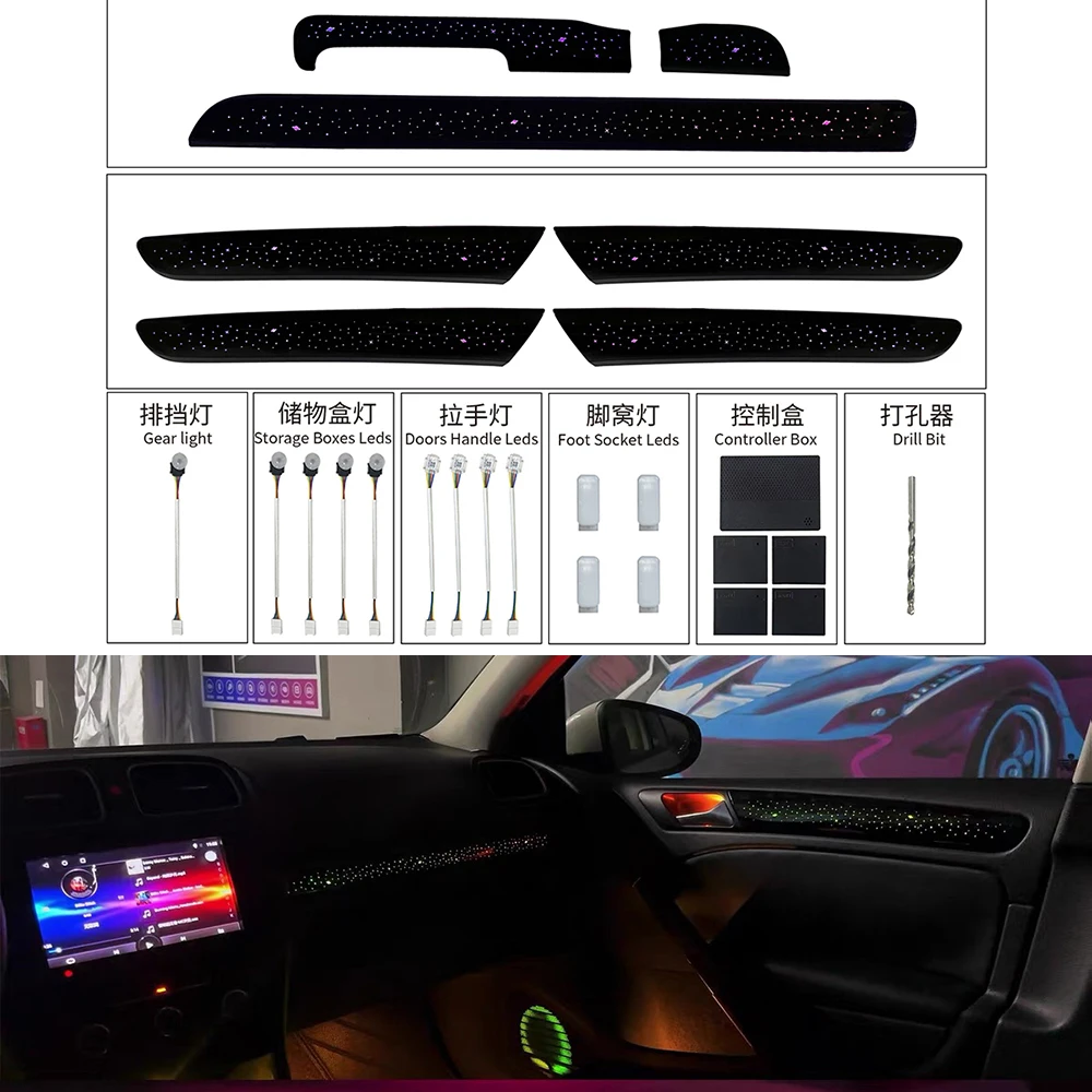 ترقية الإضاءة الداخلية للسيارة LED الضوء المحيط لشركة فولكس فاجن جولف 6 Gti MK6 2008-2013 APP التحكم السيارات التصميم ملحق الغلاف الجوي #1