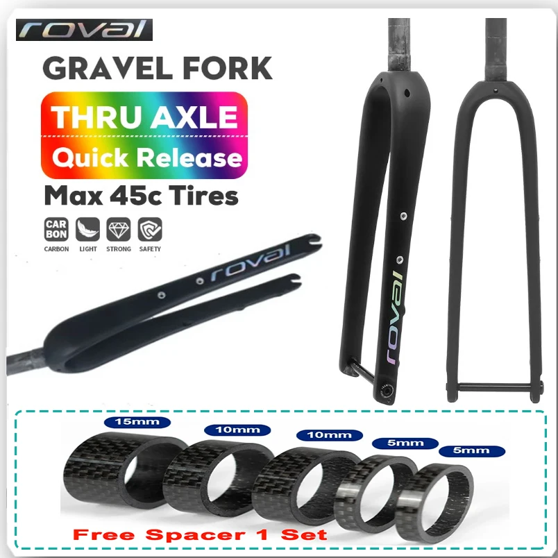 

Bicycle Front Fork with ROVAL Logo, Carbon Fiber Tapered, Black Matte, 700C X 45C, Thru Axle, 12x100mm