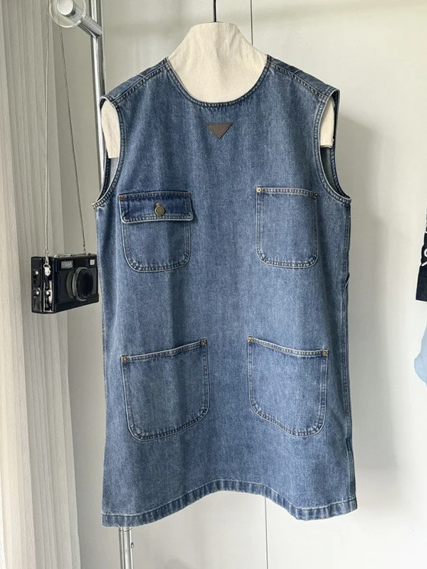 

plus Size 300 Pou Women's round Ne Denim Vest Skirt Casual Svel Midi Summer Dr Korean Sle Loose Fit A-Line Skirt