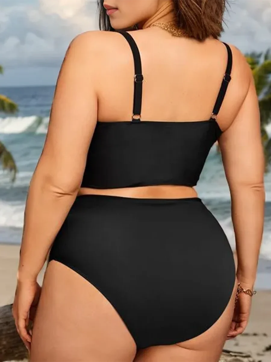 2024 Large Plus Size Push Up Solid Bikini Two Piece High Waist Swimsuit Women Swimwear Female Bathing Suit Beachwear Swimming