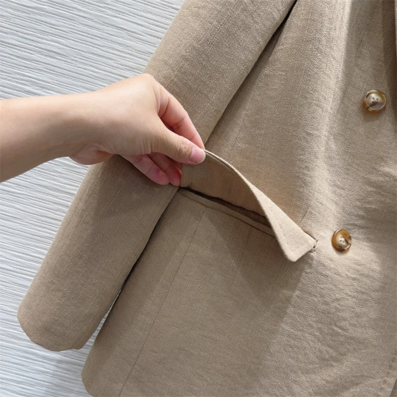 Damesjas Nieuwe zomer 20225, slanke top met lange mouwen, dubbele rij knopen, hoogwaardige linnenmix, damesblazer, damesjasje